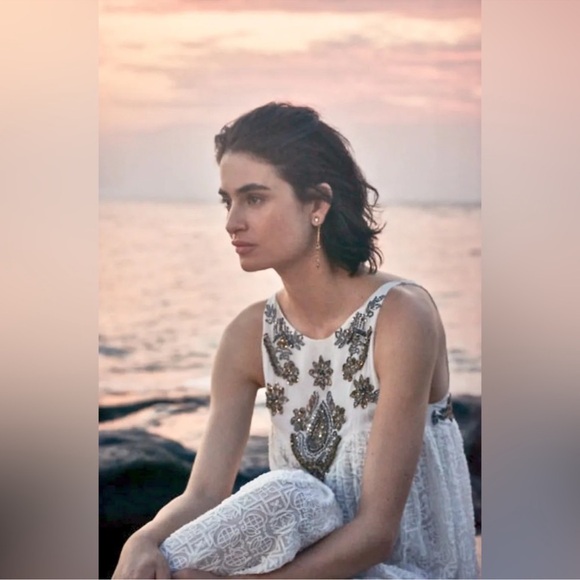 BHLDN Korovilas Gown Dress ivory Metallic Embroidered Beaded Swing Size S - Picture 4 of 15